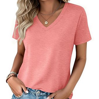 Zeagoo Womens Tops Summer Casual Short Sleeve Tshirts Business Basic Spring V-Neck Shirts Outfits
