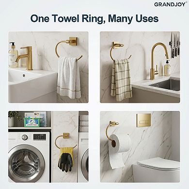 GRANDJOY 1-Piece Multi-Function Bathroom Hardware Set with Open Towel Ring Screw-In Stainless Steel