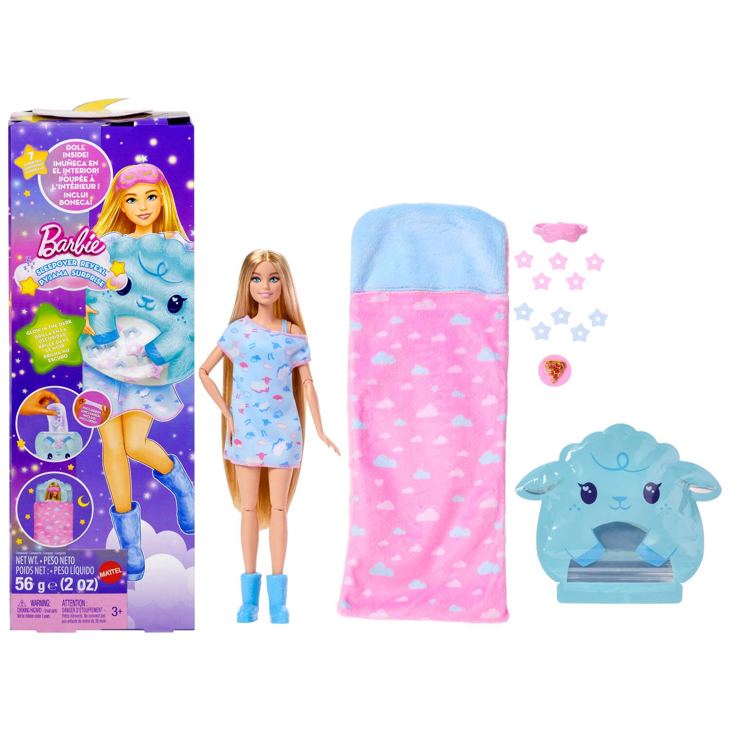 Детская кукла Barbie Sleepover Reveal Series Doll & Accessories with 7 Surprises — фото 1