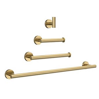 4 pc Bath Hardware Set with 2-Towel Racks, Toilet Paper Holder and Towel Hook in Stainless Steel