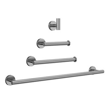4 pc Bath Hardware Set with 2-Towel Racks, Toilet Paper Holder and Towel Hook in Stainless Steel