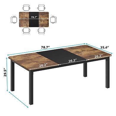 Industrial Rectangular Dining Table with Sturdy Metal Frame for Six to Eight People Only Table