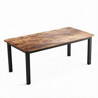 Industrial Rectangular Dining Table with Sturdy Metal Frame for Six to Eight People Only Table