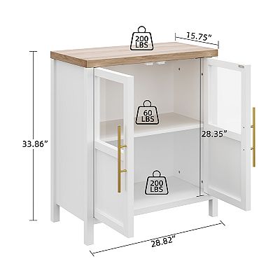 Sideboard Buffet Cabinet with 2 Glass Doors, Farmhouse Coffee Bar Console Table for Kitchen