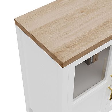 Sideboard Buffet Cabinet with 2 Glass Doors, Farmhouse Coffee Bar Console Table for Kitchen