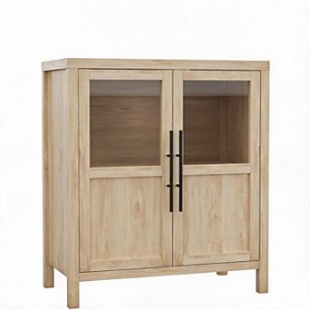 Sideboard Buffet Cabinet with 2 Glass Doors, Farmhouse Coffee Bar Console Table for Kitchen