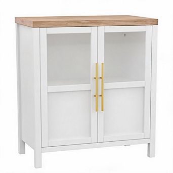 Sideboard Buffet Cabinet with 2 Glass Doors, Farmhouse Coffee Bar Console Table for Kitchen