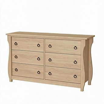 Dresser for Bedroom, Modern 6 Drawer Dresser, Chest of Drawers with Black Ring Pull Handles