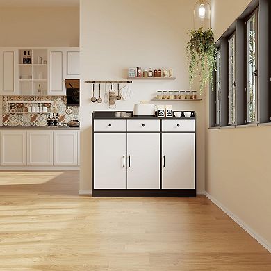 Sideboard Buffet Cabinet with Storage, Wooden Kitchen Storage Cabinet with Adjustable Shelf
