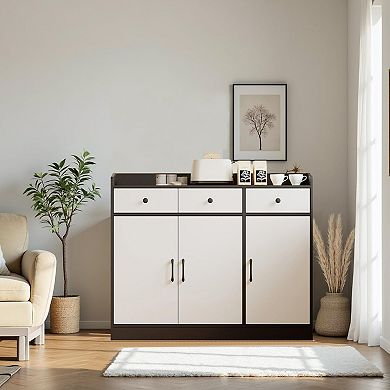 Sideboard Buffet Cabinet with Storage, Wooden Kitchen Storage Cabinet with Adjustable Shelf