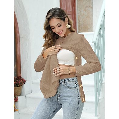 Women's Maternity Crew Neck Long Sleeve Pullover Side Button Sweater