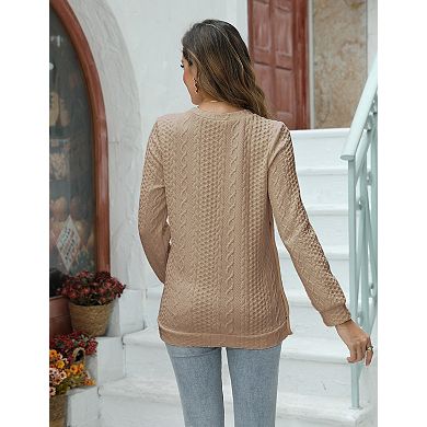 Women's Maternity Crew Neck Long Sleeve Pullover Side Button Sweater