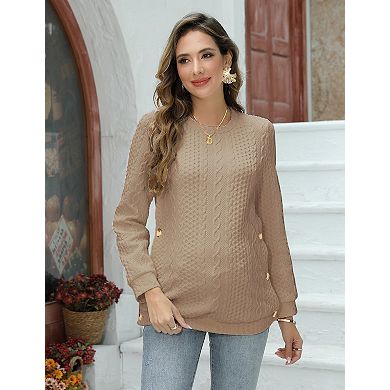Women's Maternity Crew Neck Long Sleeve Pullover Side Button Sweater