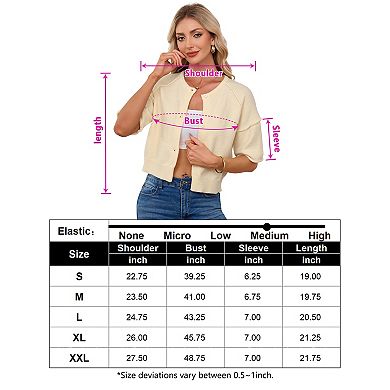 Women's Crew Neck Short Sleeve Button Knit Cardigan Sweater
