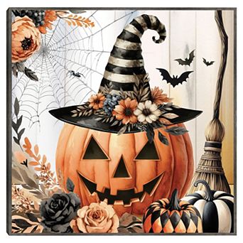 Nicole DeCamp Vintage Halloween Jack O'Lantern Framed Canvas Wall Art