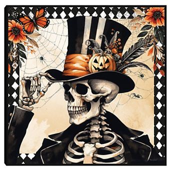 Nicole DeCamp Vintage Halloween Skeleton Framed Canvas Wall Art