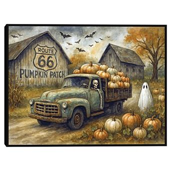 Anthony Smith Route 66 Spooky Pumpkin Patch Framed Canvas Wall Art