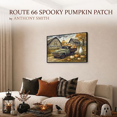 Anthony Smith Route 66 Spooky Pumpkin Patch Framed Canvas Wall Art