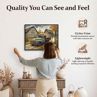 Anthony Smith Route 66 Spooky Pumpkin Patch Framed Canvas Wall Art