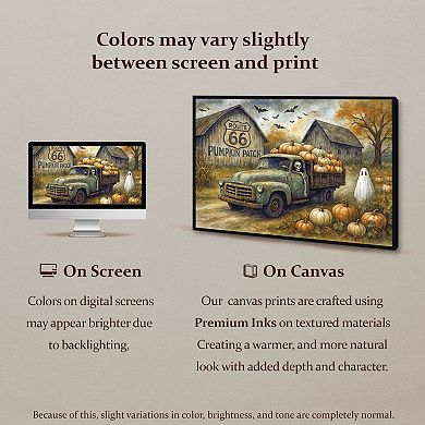 Anthony Smith Route 66 Spooky Pumpkin Patch Framed Canvas Wall Art