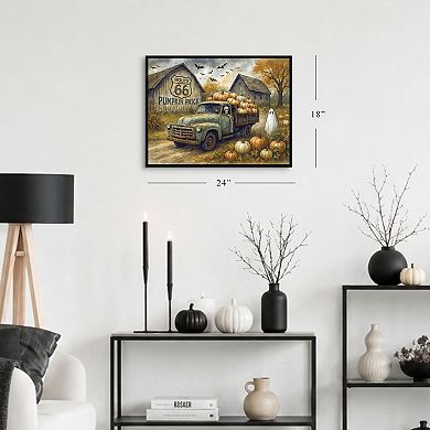 Anthony Smith Route 66 Spooky Pumpkin Patch Framed Canvas Wall Art