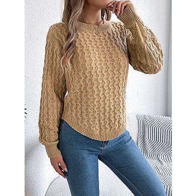 Women's Crew Neck Long Sleeve Ribbed Pullover Casual Sweater