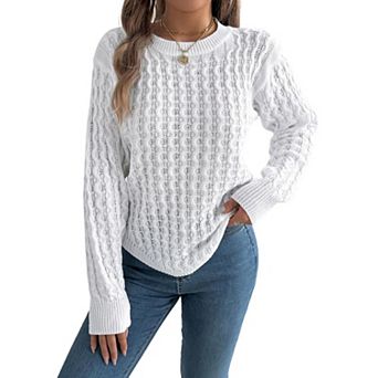 Women's Crew Neck Long Sleeve Ribbed Pullover Casual Sweater