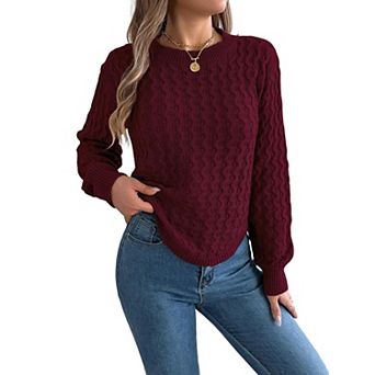 Women's Crew Neck Long Sleeve Ribbed Pullover Casual Sweater