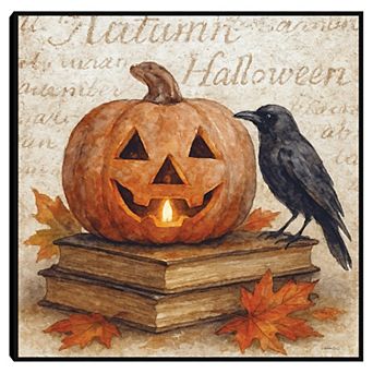 Anthony Smith Jack-o-Lantern Perch Framed Canvas Wall Art