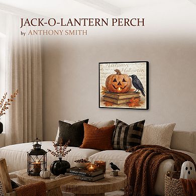 Anthony Smith Jack-o-Lantern Perch Framed Canvas Wall Art