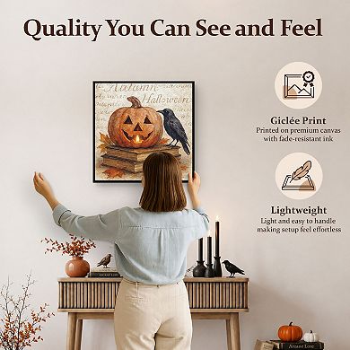 Anthony Smith Jack-o-Lantern Perch Framed Canvas Wall Art