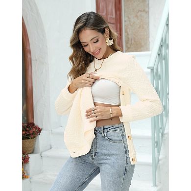 Women's Maternity Long Sleeve Crew Neck Pullover Side Button Sweater