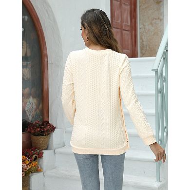 Women's Maternity Long Sleeve Crew Neck Pullover Side Button Sweater