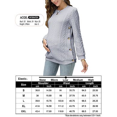 Women's Maternity Long Sleeve Crew Neck Pullover Side Button Sweater