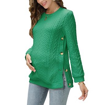 Women's Maternity Long Sleeve Crew Neck Pullover Side Button Sweater