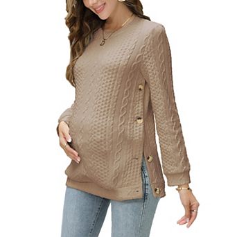 Women's Maternity Long Sleeve Crew Neck Pullover Side Button Sweater