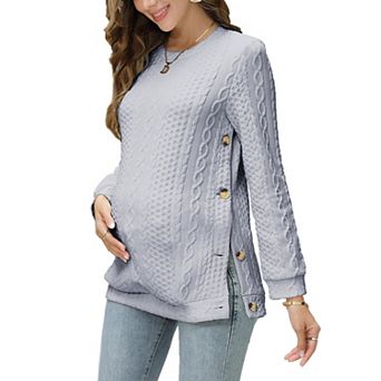 Women's Maternity Long Sleeve Crew Neck Pullover Side Button Sweater