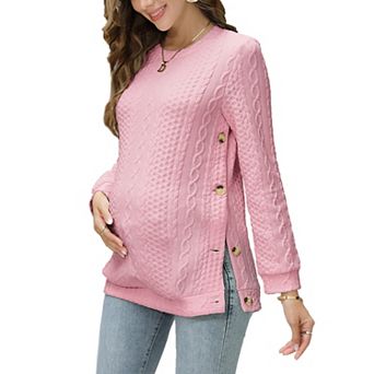 Women's Maternity Long Sleeve Crew Neck Pullover Side Button Sweater