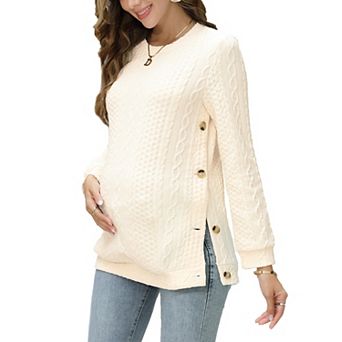 Women's Maternity Long Sleeve Crew Neck Pullover Side Button Sweater