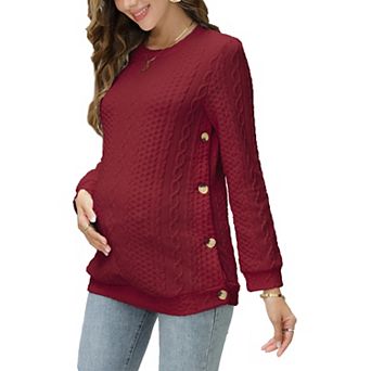 Women's Maternity Long Sleeve Crew Neck Pullover Side Button Sweater