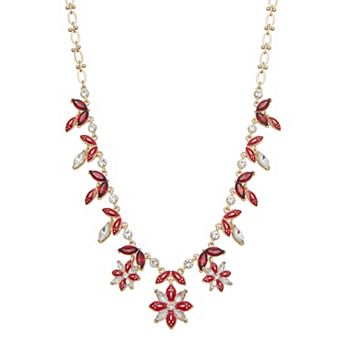 Napier Gold-Tone Red & White Poinsettia Necklace