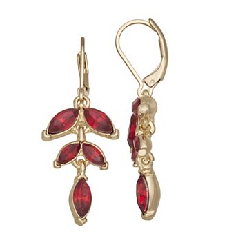 Napier Gold-Tone Red Marquise Flower Leverback Drop Earrings