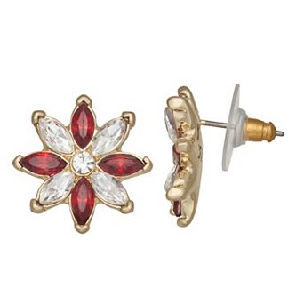Napier Gold-Tone Red & White Poinsettia Stud Earrings