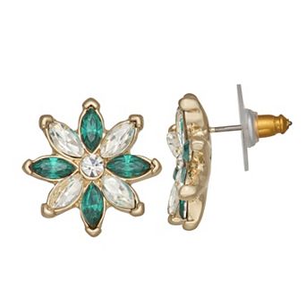 Napier Gold-Tone Green & White Poinsettia Stud Earrings