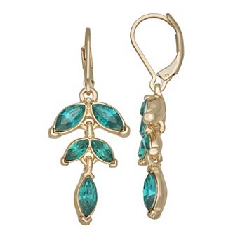 Napier Gold-Tone Green Marquise Flower Leverback Drop Earrings