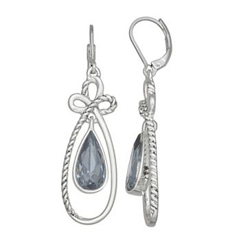 Napier Silver Tone Bow Teardrop Leverback Drop Earrings