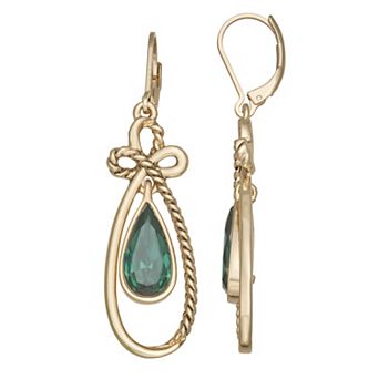 Napier Gold-Tone Green Teardrop Bow Leverback Drop Earrings