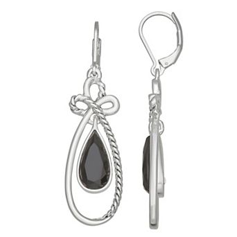 Napier Silver Tone Black Teardrop Leverback Drop Earrings