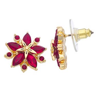 Napier Gold-Tone Red Poinsettia Stud Earrings