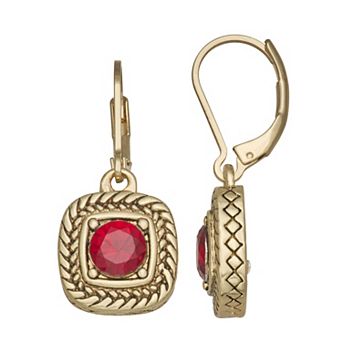 Napier Gold-Tone Red Square Leverback Drop Earrings